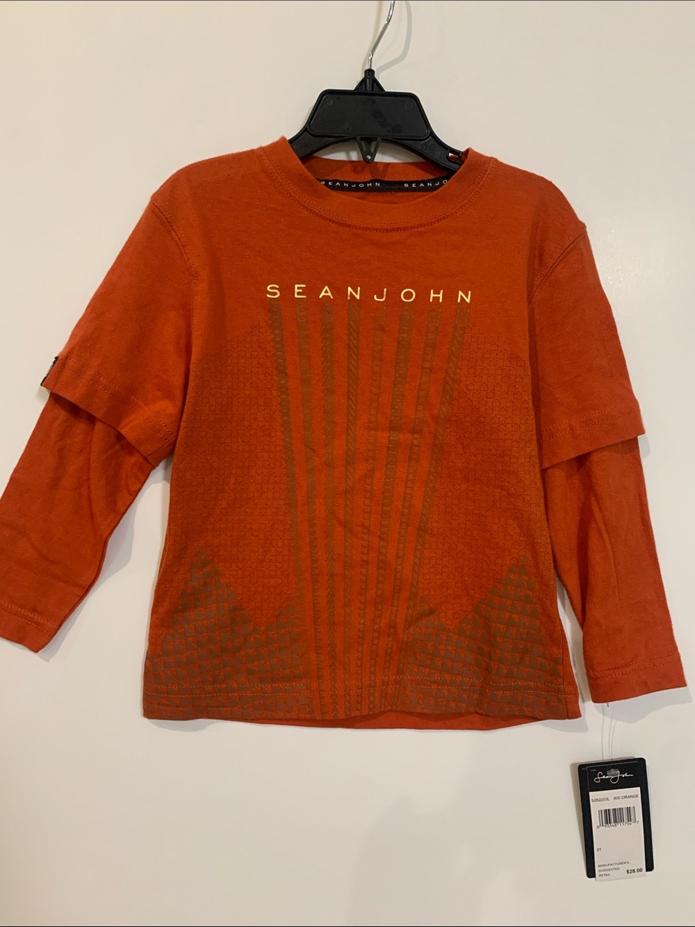 Sean John Rust Orange Layered-Look Long Sleeve Tee